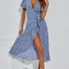 Floral Print Wrap Hem Midi Dress In Blue 1 Floral Print Wrap Hem Midi Dress In Blue -UK Skirt Sales 2023 PHD 449433
