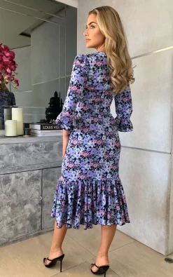 Arya Pleated Hem Midi Dress Purple Floral -UK Skirt Sales 2023 Photo 19 03 2021 12 48 44