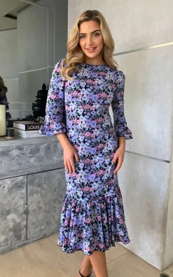 Arya Pleated Hem Midi Dress Purple Floral -UK Skirt Sales 2023 Photo 20 03 2021 14 51 16 1