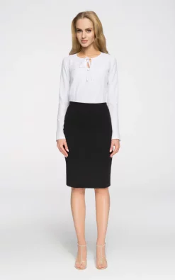 Black, Stretch Knit, Plain Pencil Skirt With An Exposed, Back Zip. Unlined.