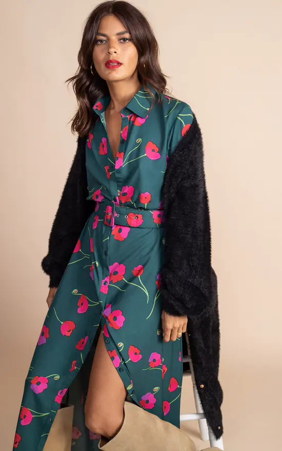 Dove Dress In Poppies On Dark Green 4 Dove Dress In Poppies On Dark Green - Image 2