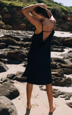 Linen Midi Slip Dress In Black -UK Skirt Sales 2023 SED326BLACK5