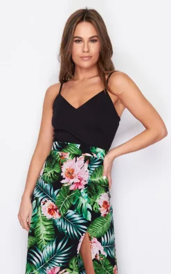 Farah Cami Split Maxi Dress Green Tropical Print -UK Skirt Sales 2023 SI5450 2