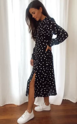 Cass Long Sleeves Split Leg Midi Dress Polka -UK Skirt Sales 2023 SI6495 2