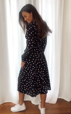Cass Long Sleeves Split Leg Midi Dress Polka -UK Skirt Sales 2023 SI6495 4