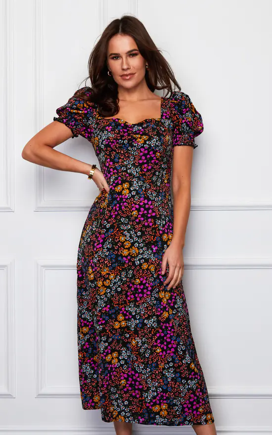 Lillian Sweetheart Midi Dress Black Ditsy Floral 4 Lillian Sweetheart Midi Dress Black Ditsy Floral - Image 2