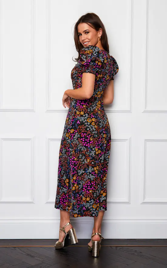 Lillian Sweetheart Midi Dress Black Ditsy Floral 6 Lillian Sweetheart Midi Dress Black Ditsy Floral - Image 4