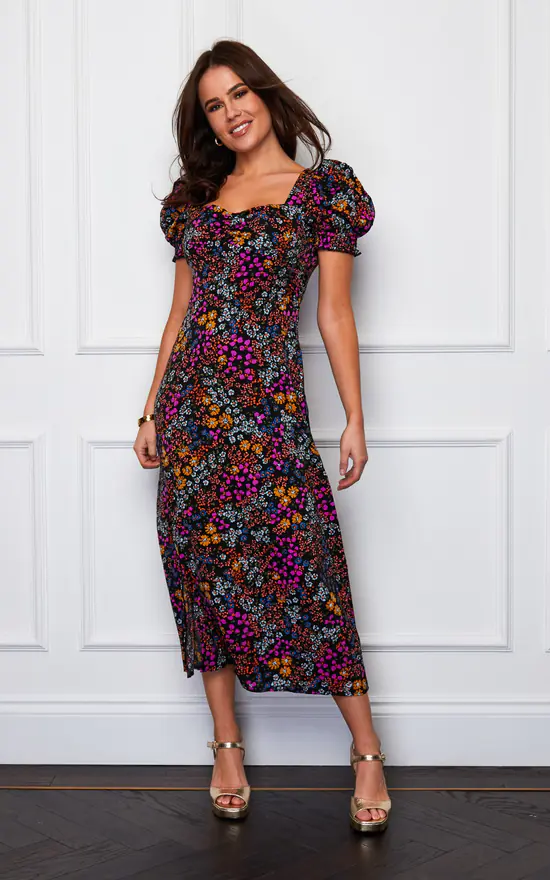 Lillian Sweetheart Midi Dress Black Ditsy Floral 3 Lillian Sweetheart Midi Dress Black Ditsy Floral