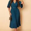 Felicia Teal Pleated Detail Midi Dress -UK Skirt Sales 2023 SI7211DP 1