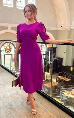 Samira Orchid Frill Sleeve Midi Dress