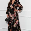 Thea Black Floral Long Sleeve Wrap Midaxi Dress -UK Skirt Sales 2023 SI7357A 1