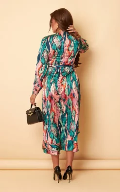 Danica Teal & Pink Tie Dye Frill Skirt Long Sleeve Midi Dress -UK Skirt Sales 2023 SI7362A 5