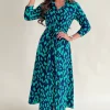 Brielle Navy & Green Leopard Print Long Sleeve Shirt Maxi Dress -UK Skirt Sales 2023 SI7433 C.2
