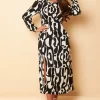 Ashanti Abstract Monochrome Long Sleeve Split Midi Dress 1 Ashanti Abstract Monochrome Long Sleeve Split Midi Dress -UK Skirt Sales 2023 SI7472B3