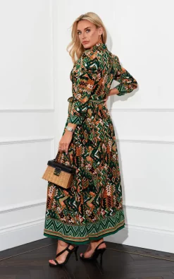 Angela Green & Orange Shirt Maxi Dress -UK Skirt Sales 2023 SI7495A 1