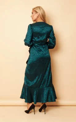Julia Emerald Leopard Wrap Over Maxi Dress -UK Skirt Sales 2023 SI7531A5