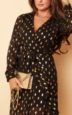 Tanya Black & Gold Foil Asymmetric Midi Dress -UK Skirt Sales 2023 SI7541A3