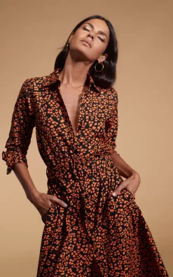 Dove Dress In Orange On Black Leopard -UK Skirt Sales 2023 Sarah DOVE DRESS IN ORANGE ON BLACK LEOPARD 2