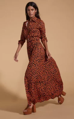 Dove Dress In Orange On Black Leopard -UK Skirt Sales 2023 Sarah DOVE DRESS IN ORANGE ON BLACK LEOPARD 4