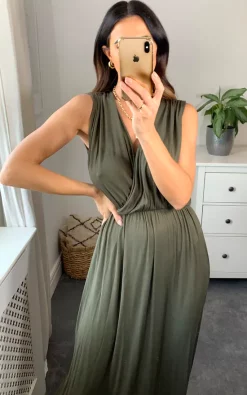 Sleeveless Wrap Maxi Dress In Khaki -UK Skirt Sales 2023 Signane Naomi 15.06.2235