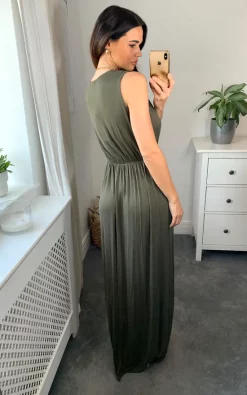 Sleeveless Wrap Maxi Dress In Khaki -UK Skirt Sales 2023 Signane Naomi 15.06.2236