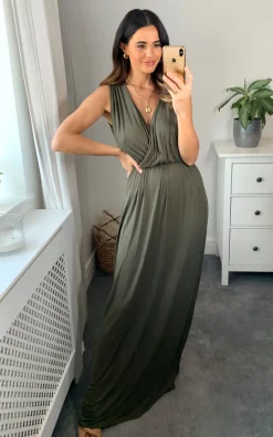 Sleeveless Wrap Maxi Dress In Khaki -UK Skirt Sales 2023 Signane Naomi 15.06.2238