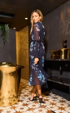 Floral Print Long Sleeve Midi Dress With Button Navy 7 Floral Print Long Sleeve Midi Dress With Button Navy -UK Skirt Sales 2023 UTAW22016Navy003