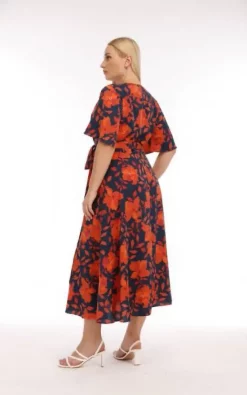 Plus Size Orange/Navy Floral Print Plunge Neck Maxi Wrap Dress 7 Plus Size Orange/Navy Floral Print Plunge Neck Maxi Wrap Dress -UK Skirt Sales 2023 WPS 4 sf formatted