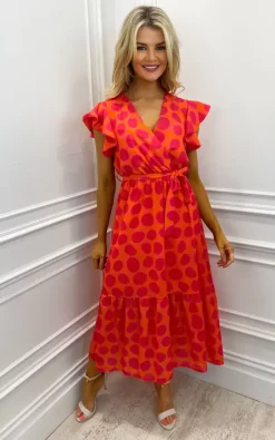 Boho Venezia Midi Dress Orange/Pink Bubble