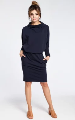 Navy Blue Dress With A Knee Length Pencil Skirt -UK Skirt Sales 2023 b032 navyblue 2