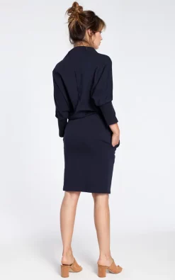 Navy Blue Dress With A Knee Length Pencil Skirt -UK Skirt Sales 2023 b032 navyblue 3