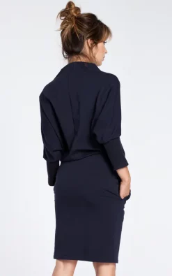 Navy Blue Dress With A Knee Length Pencil Skirt -UK Skirt Sales 2023 b032 navyblue 4