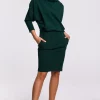 Mini Dress With Kimono Sleeve In Green -UK Skirt Sales 2023 b175 darkgreen 1
