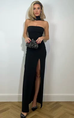 Vesper Dune Black Collar Detail Maxi Dress