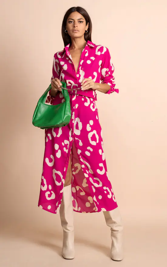 Alva Midi Shirt Dress In Oversized Leopard Cream On Beetroot 3 Alva Midi Shirt Dress In Oversized Leopard Cream On Beetroot