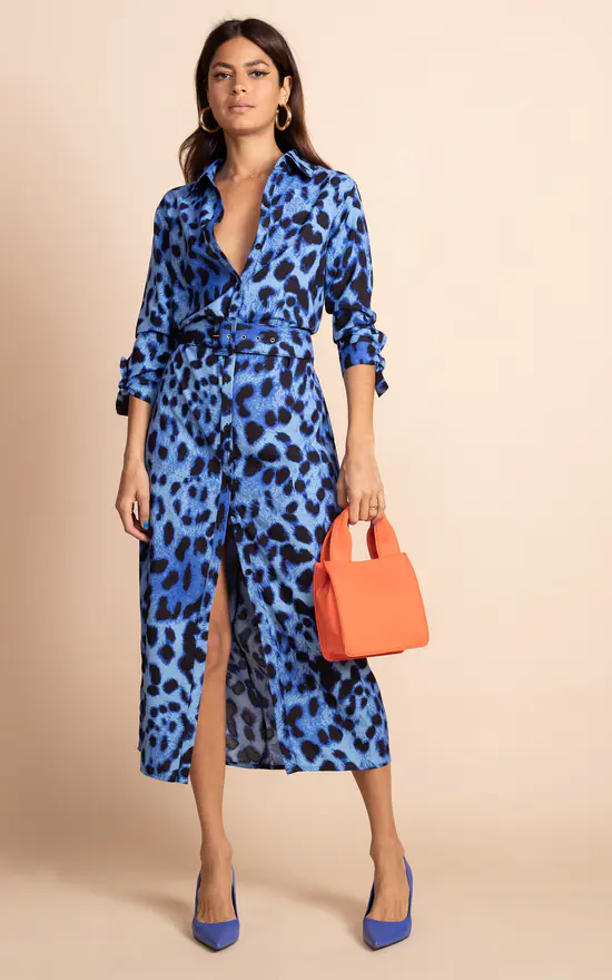 Alva Midi Shirt Dress In Bright Blue Leopard Recycled Materials 4 Alva Midi Shirt Dress In Bright Blue Leopard Recycled Materials - Image 2