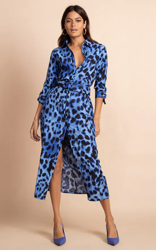 Alva Midi Shirt Dress In Bright Blue Leopard Recycled Materials 5 Alva Midi Shirt Dress In Bright Blue Leopard Recycled Materials - Image 3