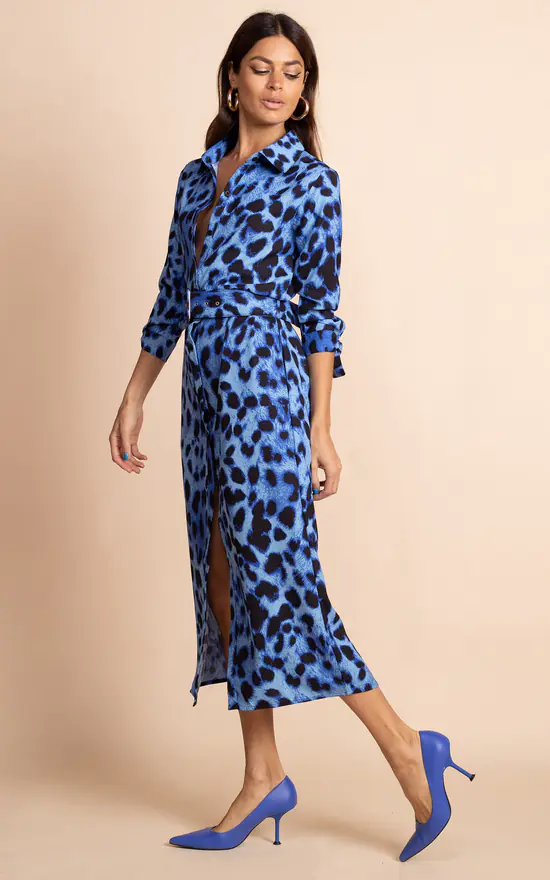 Alva Midi Shirt Dress In Bright Blue Leopard Recycled Materials 6 Alva Midi Shirt Dress In Bright Blue Leopard Recycled Materials - Image 4