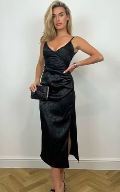 Vesper Harper Leaf Print Black Strappy Midaxi Dress