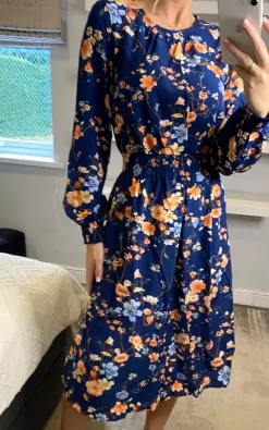 Multi Navy Floral Long Sleeve Tea Dress -UK Skirt Sales 2023 izabel sasha 22 09 202222