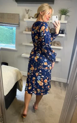 Multi Navy Floral Long Sleeve Tea Dress -UK Skirt Sales 2023 izabel sasha 22 09 202224
