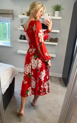 Jolie Moi Gianna Long Sleeve Mesh Midi Dress, Red Floral 9 Jolie Moi Gianna Long Sleeve Mesh Midi Dress, Red Floral -UK Skirt Sales 2023 joliemoi sasha 20.04.2249 2