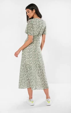 Angel Sleeve Midi Dress In Green -UK Skirt Sales 2023 karla angel sleeve midi dress in green 4 1
