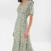 Angel Sleeve Midi Dress In Green