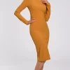 Fitted Turtleneck Knitted Dress In Yellow 2 Fitted Turtleneck Knitted Dress In Yellow -UK Skirt Sales 2023 m542 darkyellow 1
