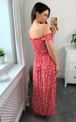 Apricot Red Floral Print Shirred Maxi Dress -UK Skirt Sales 2023 naomi apricot 06.04.2270