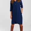 3/4 Sleeve Shirt Dress In Navy Blue -UK Skirt Sales 2023 s189 navyblue 1