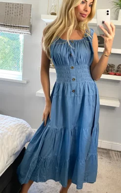 Plain Sleeveless Light Wash Bardot Maxi Dress -UK Skirt Sales 2023 sasha kurtmuller 02.04.2276